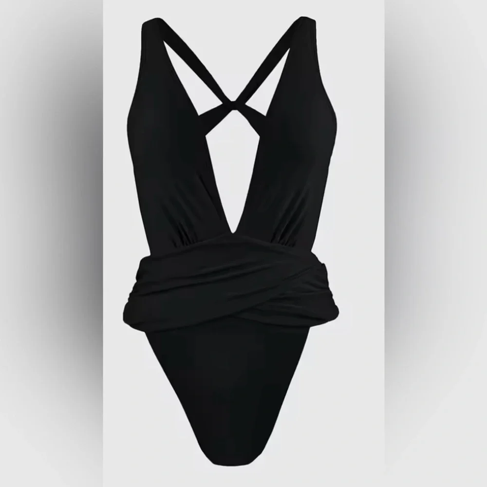 Cupshe Elegant Black Wrap One-Piece Swimsuit - Picture 1 of 6